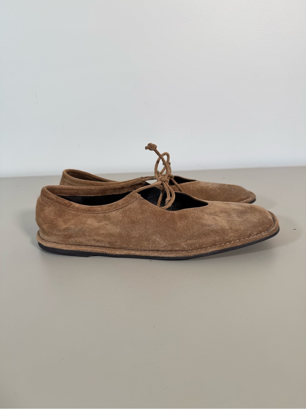 Massimo Dutti Brown Split Suede Square Toe Lace Up Flat Shoes EU 39 / US 8.5-9